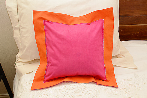 Hemstitch Multicolor Baby Square 12x12". Fuchsia Pink & Orange